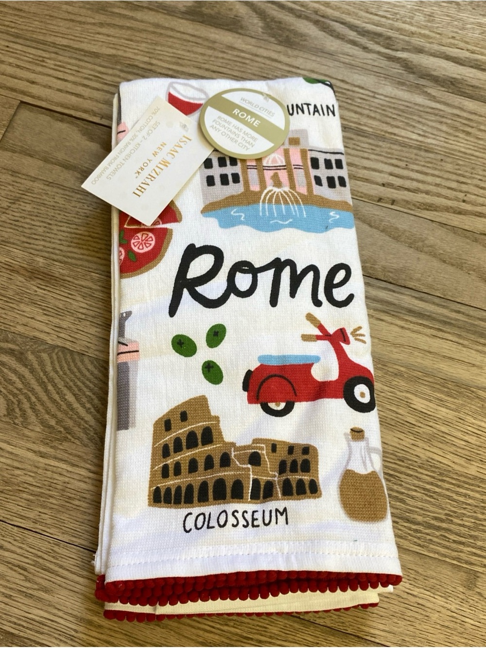 NWT Isaac Mizrahi World Cities Rome Illustrated Cotton Towel